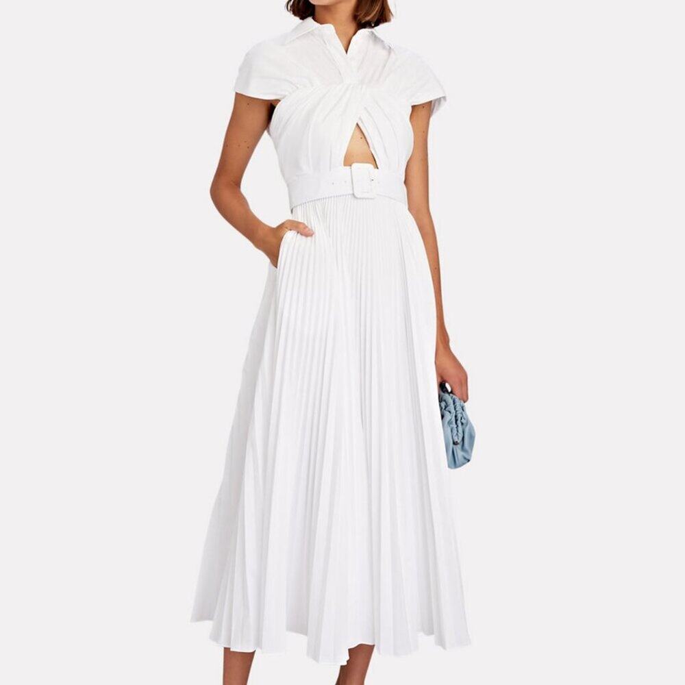 Brandon Maxwell Cut-Out Pleated Midi Shirt Dress